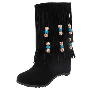 Women's Colors Beads Tassel Suede Boots Fashion Vintage Round Toe Snow Boots